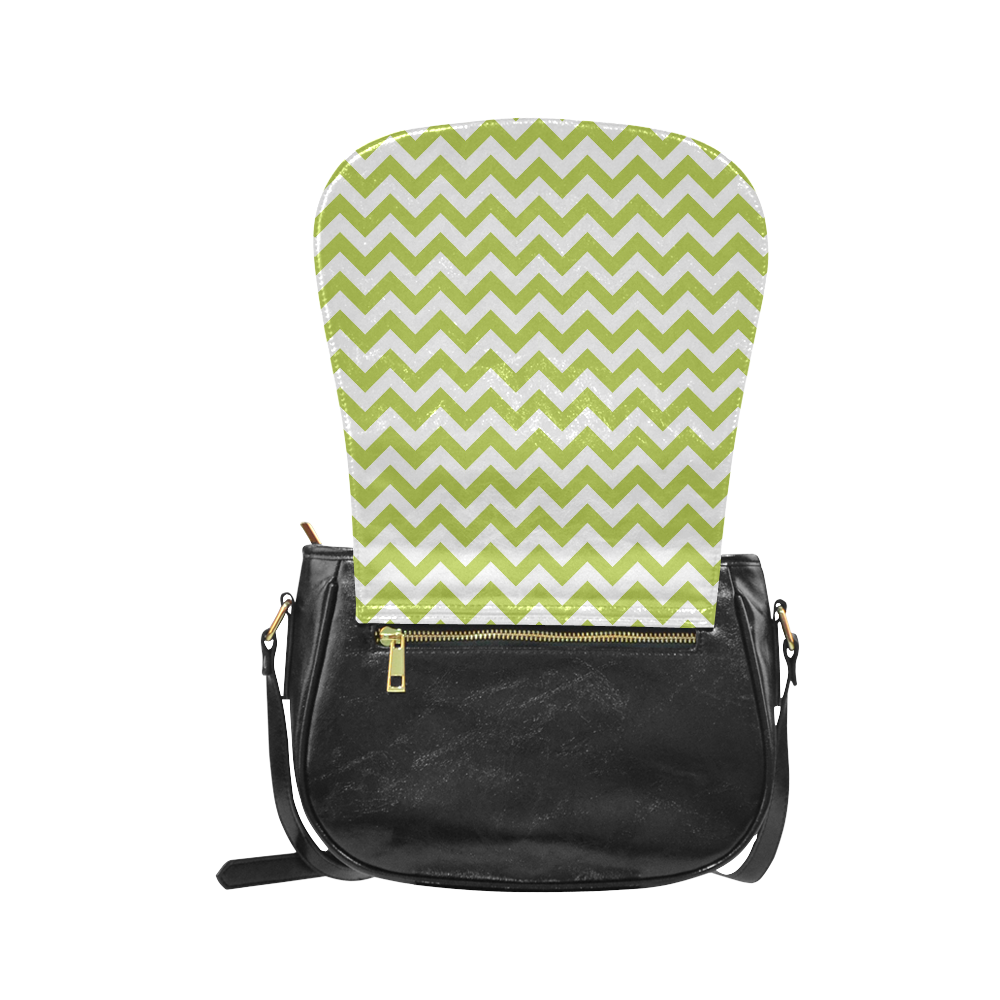 Spring Green and white zigzag chevron Classic Saddle Bag/Small (Model 1648)