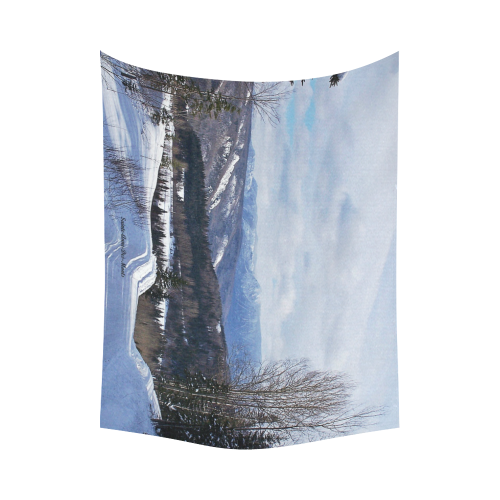 Mountain Winter Road Cotton Linen Wall Tapestry 80"x 60"