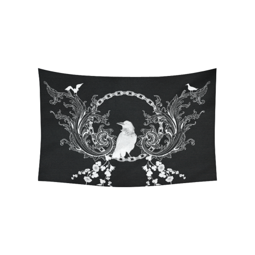 Crow in black and white Cotton Linen Wall Tapestry 60"x 40"