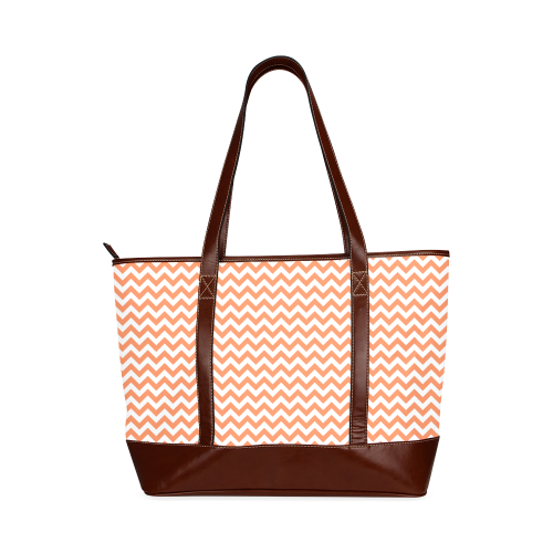 Tangerine Orange and white small zigzag chevron Tote Handbag (Model 1642)