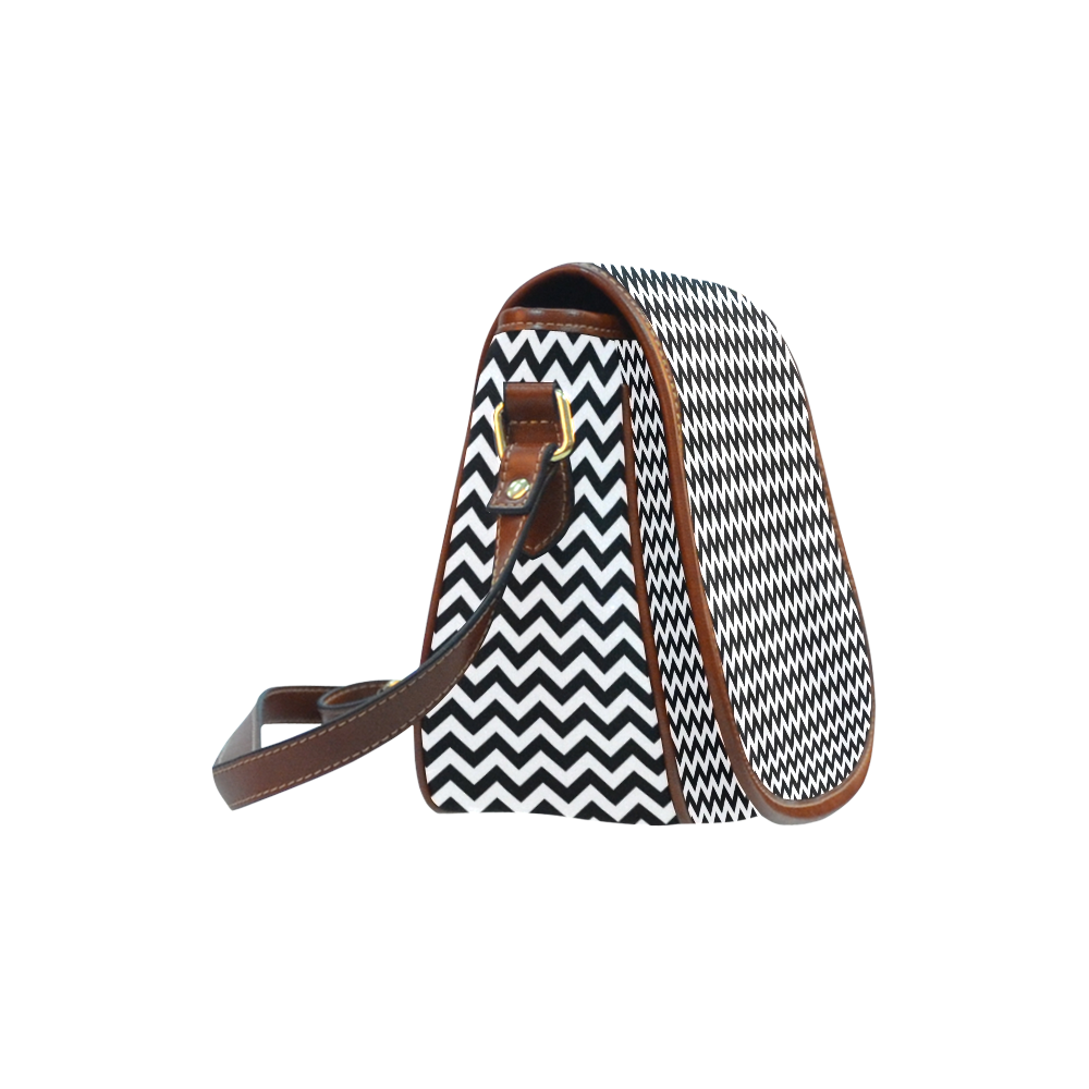 black and white small zigzag chevron Saddle Bag/Small (Model 1649) Full Customization