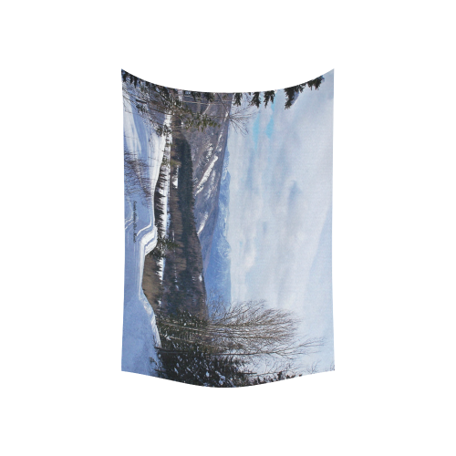 Mountain Winter Road Cotton Linen Wall Tapestry 60"x 40"