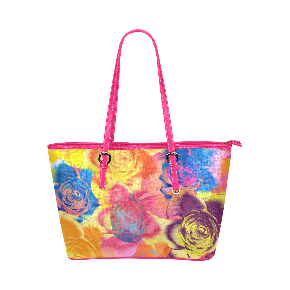 Roses Leather Tote Bag/Large (Model 1651)