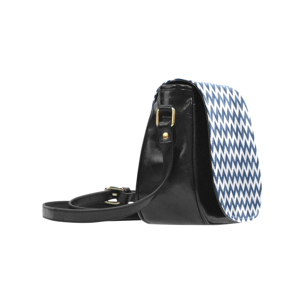 Navy Blue and white zigzag chevron Classic Saddle Bag/Small (Model 1648)