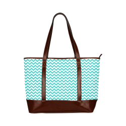 Turquoise and white small zigzag chevron Tote Handbag (Model 1642)