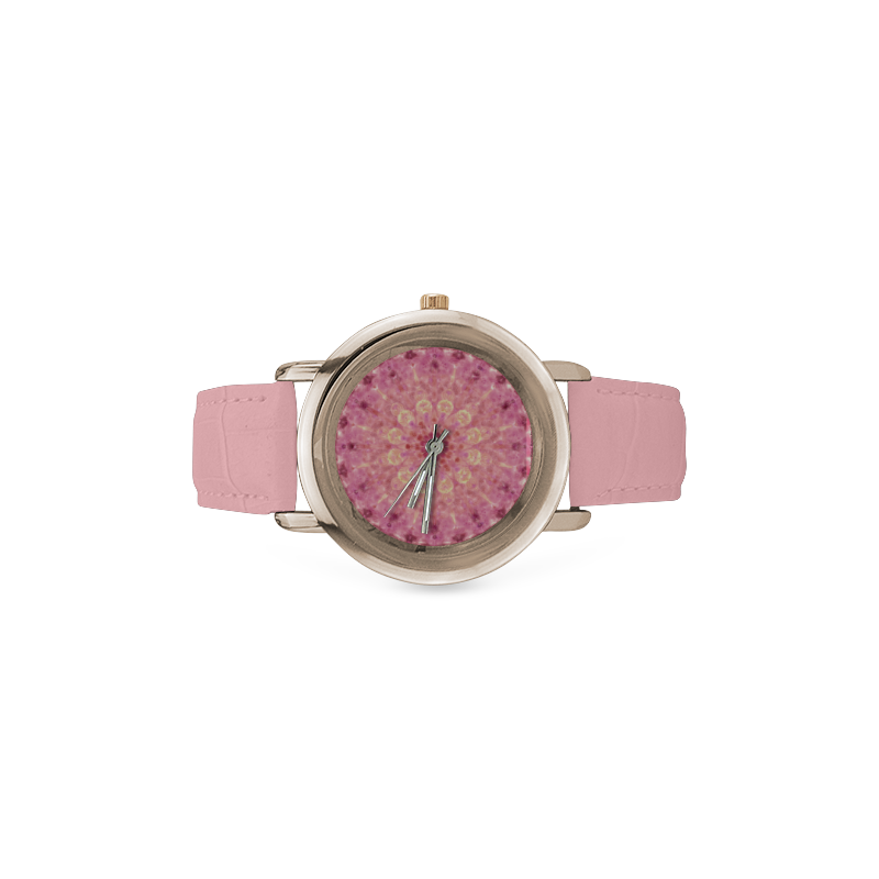 pink power Women's Rose Gold Leather Strap Watch(Model 201)