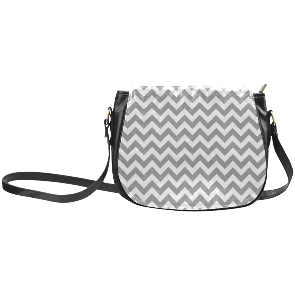 Grey and white zigzag chevron Classic Saddle Bag/Small (Model 1648)