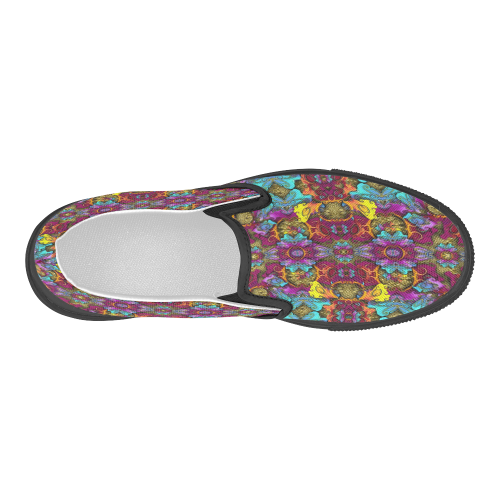 Fantasy rainbow flowers in a environment of calm Women's Slip-on Canvas Shoes (Model 019)