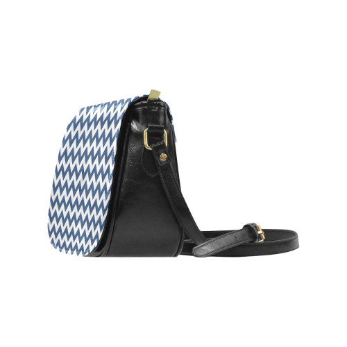 Navy Blue and white zigzag chevron Classic Saddle Bag/Small (Model 1648)