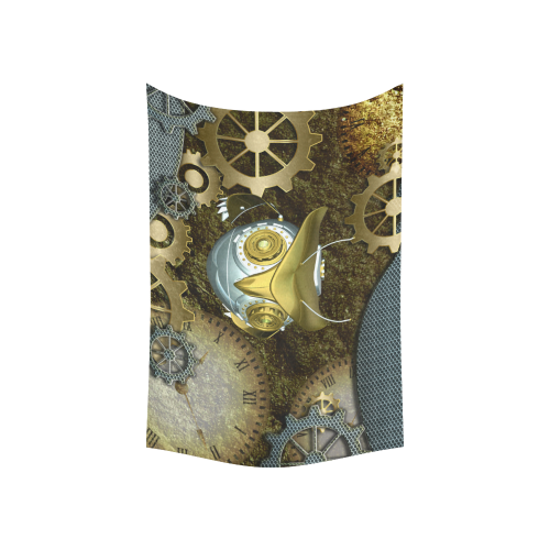 steampunk, owl, clocks and gears Cotton Linen Wall Tapestry 60"x 40"
