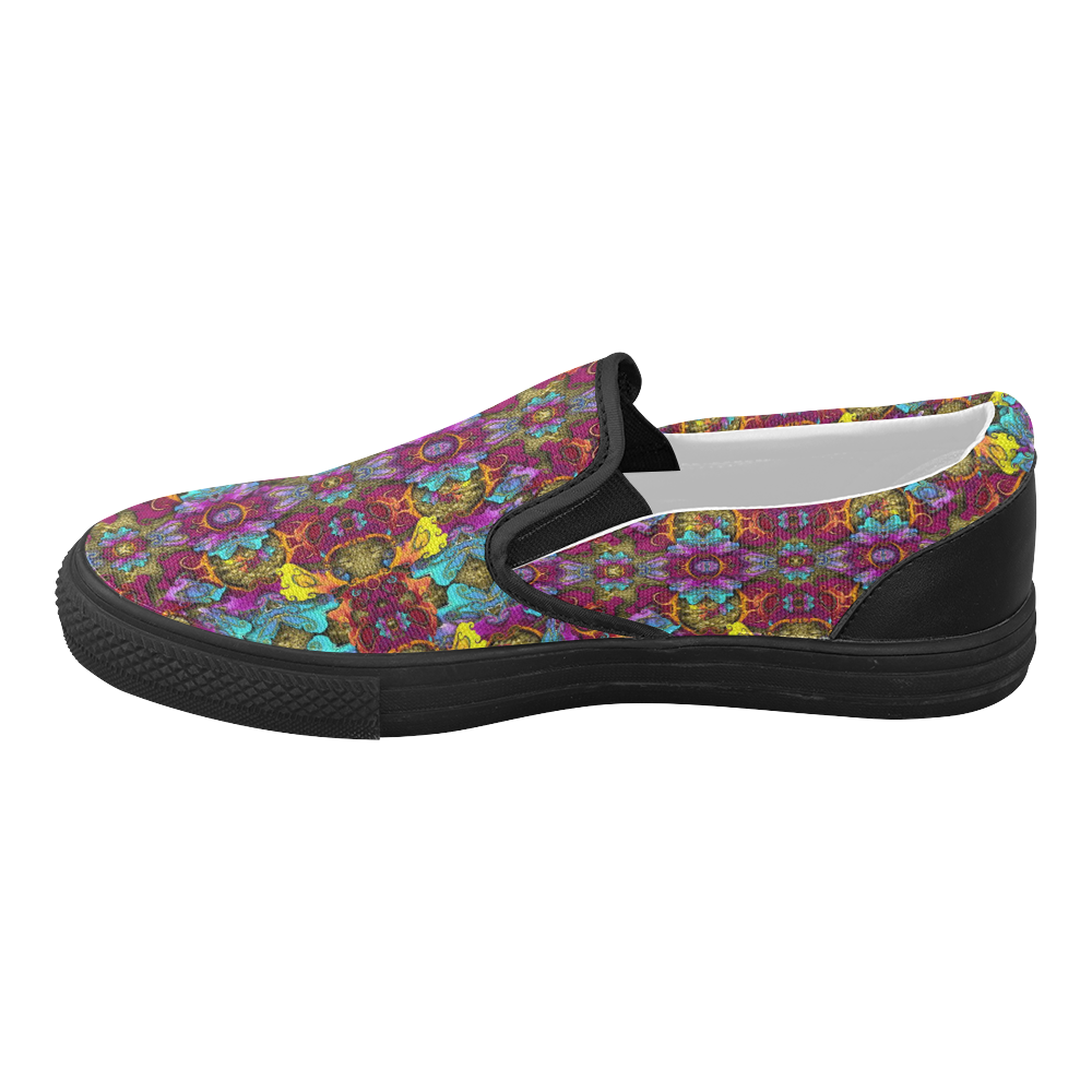 Fantasy rainbow flowers in a environment of calm Women's Slip-on Canvas Shoes (Model 019)