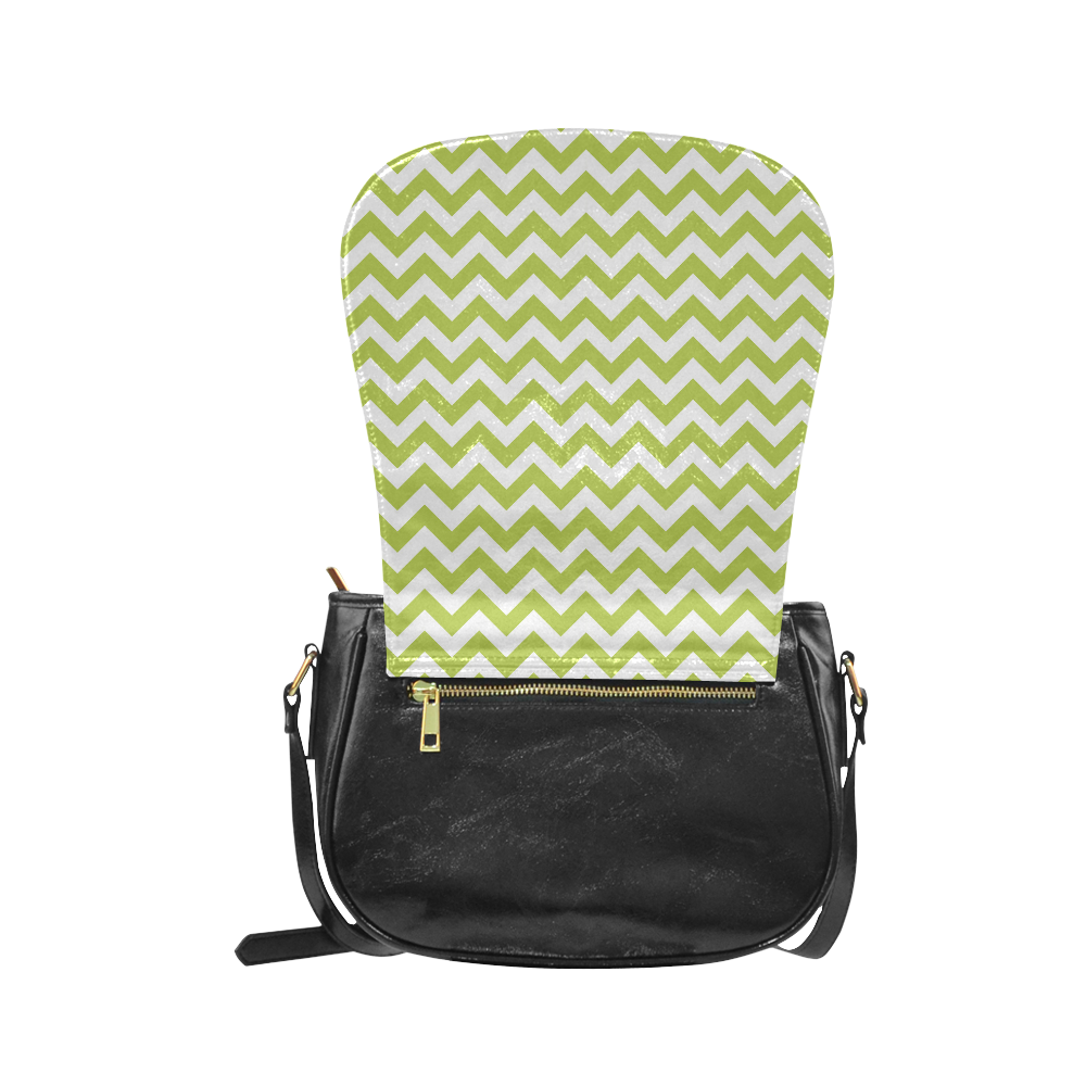 Spring Green and white zigzag chevron Classic Saddle Bag/Large (Model 1648)