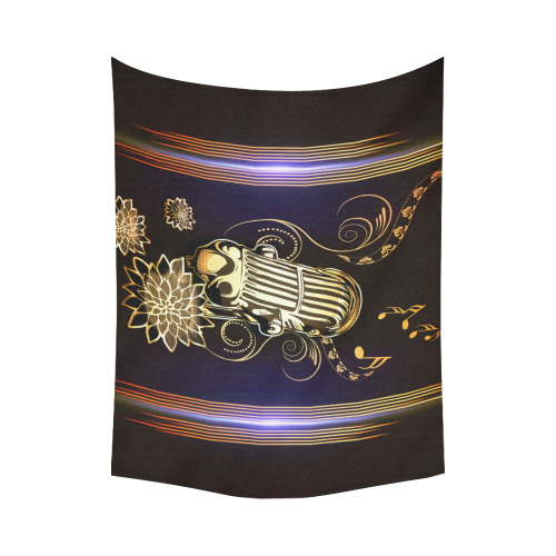Music, golden microphone Cotton Linen Wall Tapestry 80"x 60"
