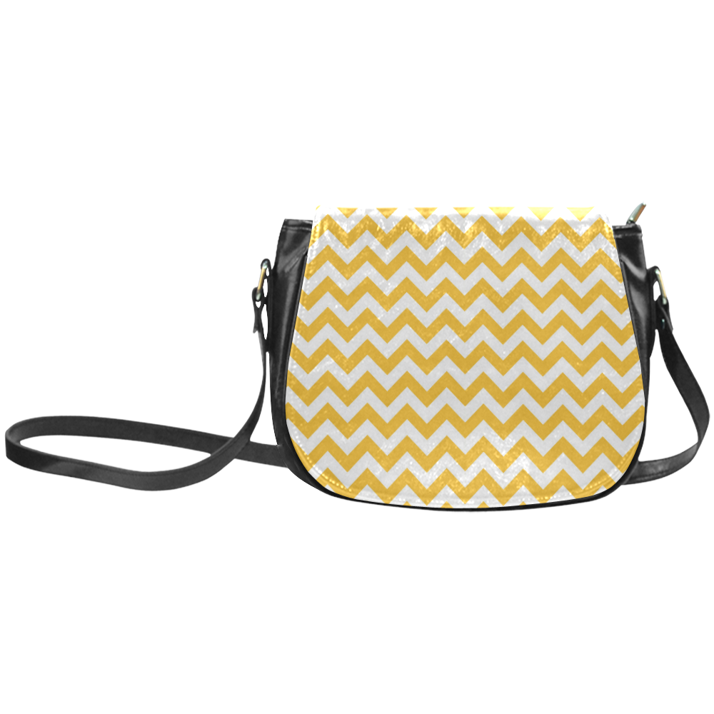 Sunny Yellow and white zigzag chevron Classic Saddle Bag/Large (Model 1648)