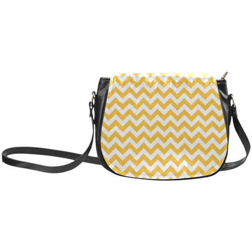 Sunny Yellow and white zigzag chevron Classic Saddle Bag/Large (Model 1648)