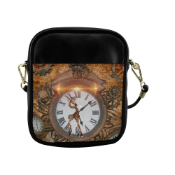 Steampunk, cute giraffe on a clock Sling Bag (Model 1627)