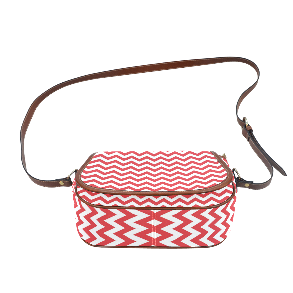 Poppy Red and white zigzag chevron Saddle Bag/Large (Model 1649)