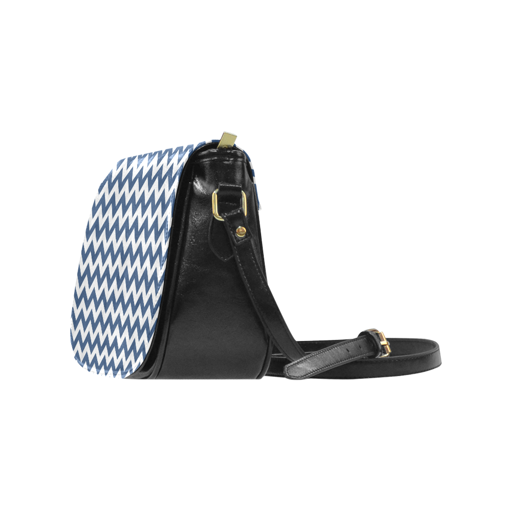Navy Blue and white zigzag chevron Classic Saddle Bag/Large (Model 1648)