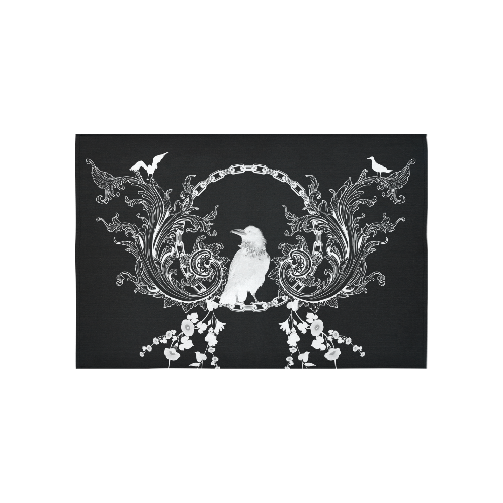 Crow in black and white Cotton Linen Wall Tapestry 60"x 40"