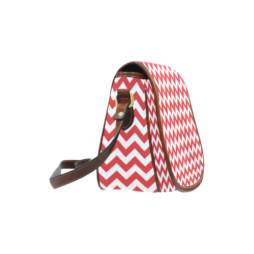 Poppy Red and white zigzag chevron Saddle Bag/Small (Model 1649) Full Customization