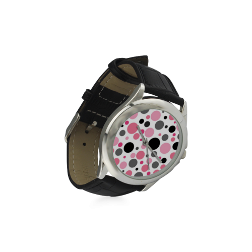 confetti polka dot Women's Classic Leather Strap Watch(Model 203)