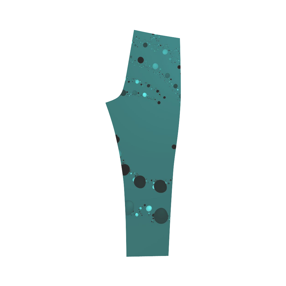 teal and black dots Capri Legging (Model L02)