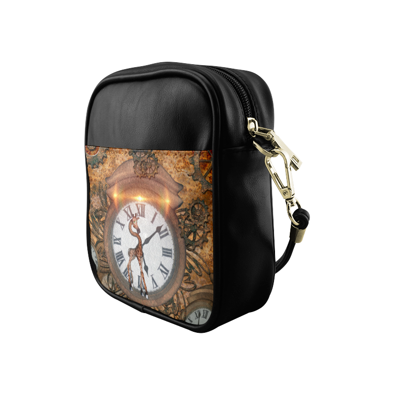 Steampunk, cute giraffe on a clock Sling Bag (Model 1627)
