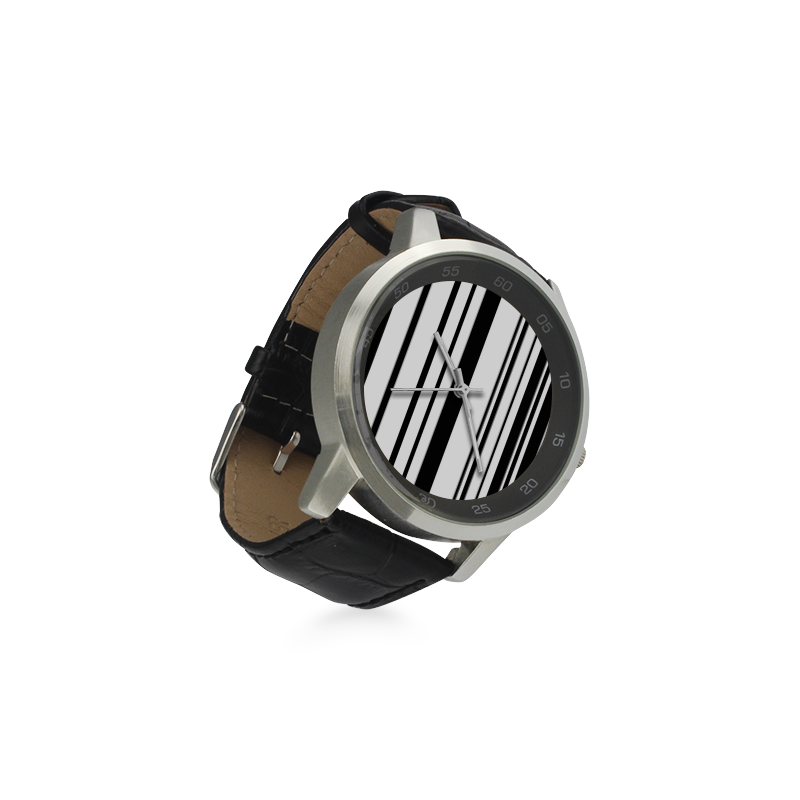 barcode Unisex Stainless Steel Leather Strap Watch(Model 202)