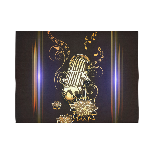 Music, golden microphone Cotton Linen Wall Tapestry 80"x 60"