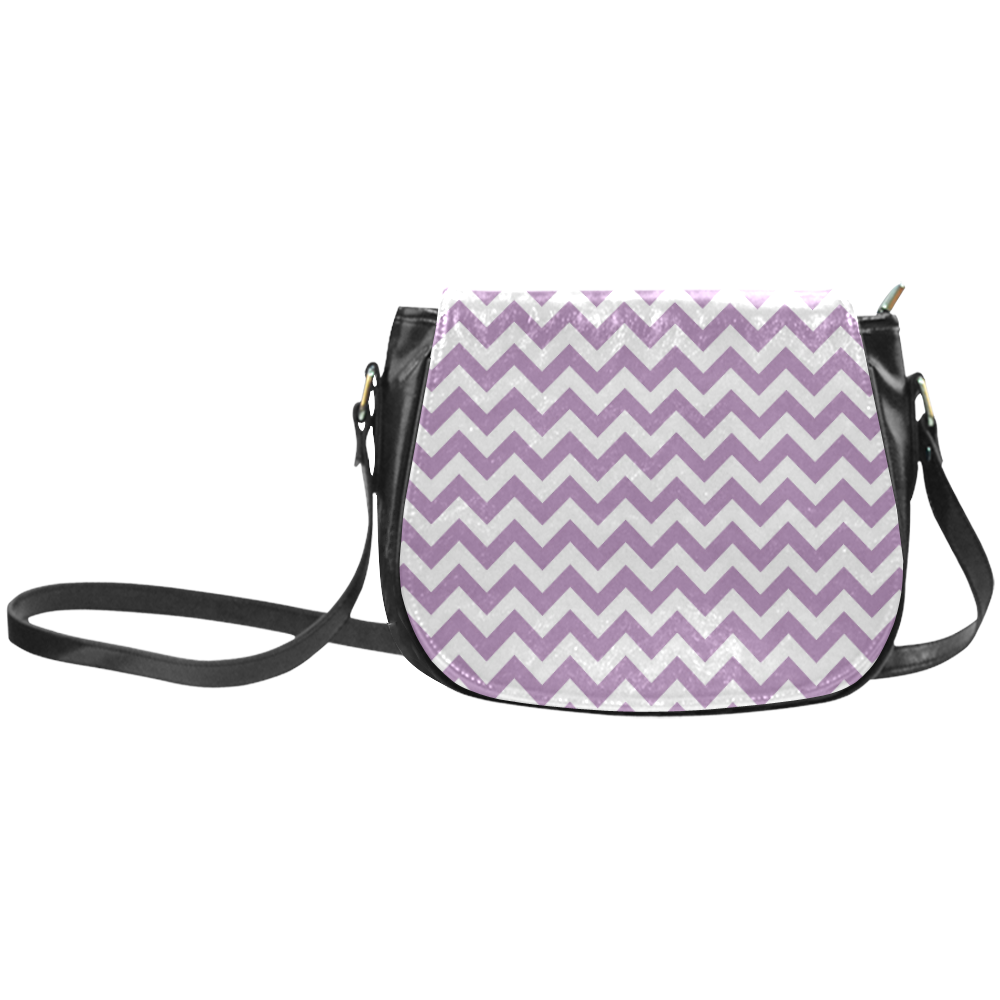 Purple Lilac and white zigzag chevron Classic Saddle Bag/Large (Model 1648)