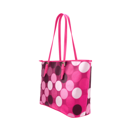 Pink Spots Leather Tote Bag/Large (Model 1651)