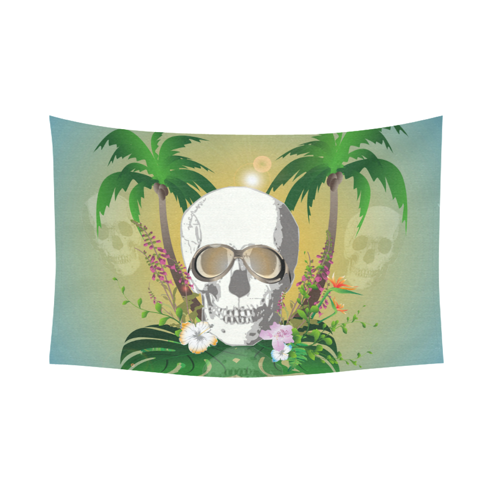Funny skull with sunglasses Cotton Linen Wall Tapestry 90"x 60"