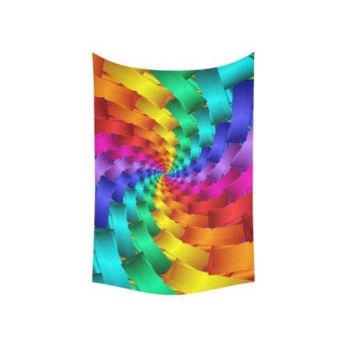 Psychedelic Rainbow Spiral Cotton Linen Wall Tapestry 60"x 40"