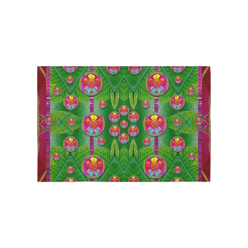 Orchid Forest Filled of big flowers and chevron Cotton Linen Wall Tapestry 60"x 40"