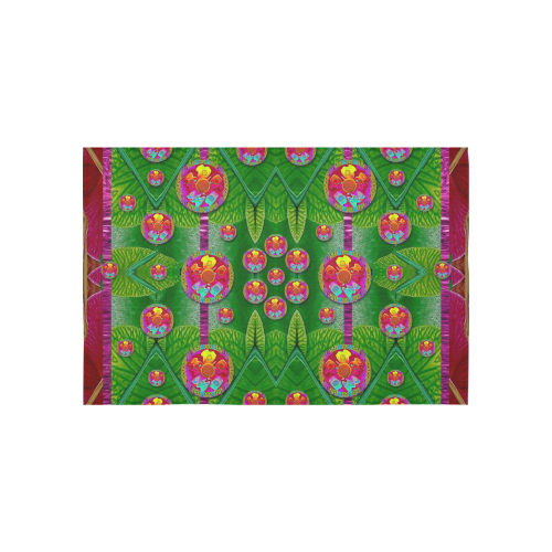 Orchid Forest Filled of big flowers and chevron Cotton Linen Wall Tapestry 60"x 40"