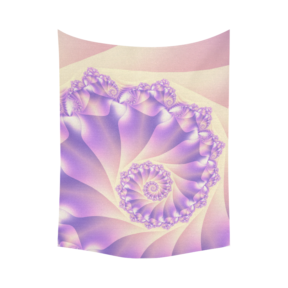 Pastel Yellow and Purple Spiral Fractal Cotton Linen Wall Tapestry 80"x 60"