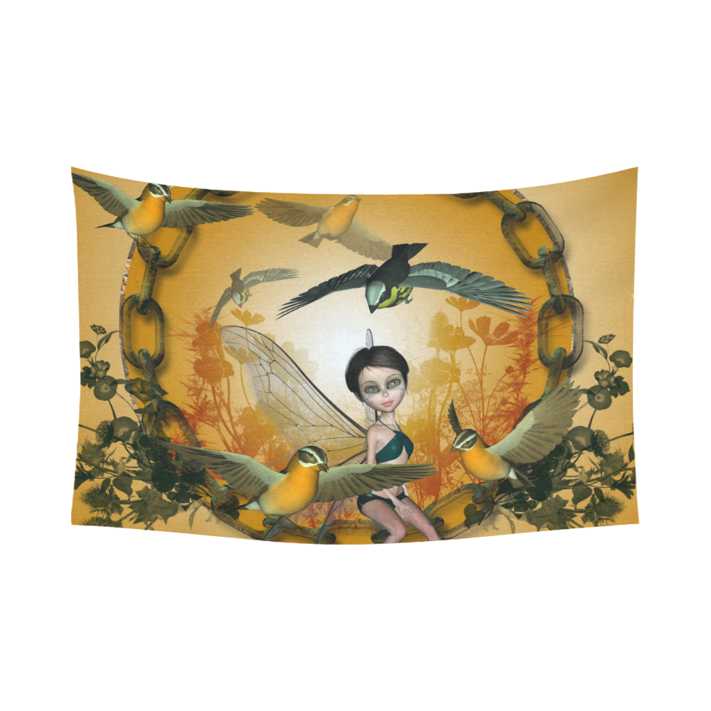 Wonderful fairy with birds Cotton Linen Wall Tapestry 90"x 60"