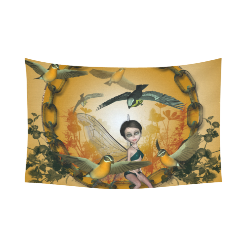 Wonderful fairy with birds Cotton Linen Wall Tapestry 90"x 60"
