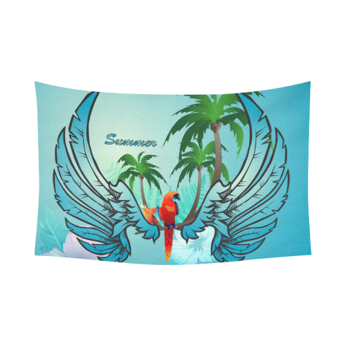 Tropical design with parrot Cotton Linen Wall Tapestry 90"x 60"