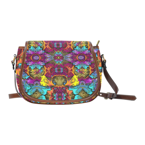 Fantasy rainbow flowers in a environment of calm Saddle Bag/Large (Model 1649)