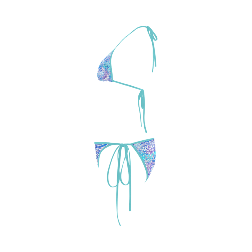 Boho Flower Doodle On Blue Watercolor Custom Bikini Swimsuit