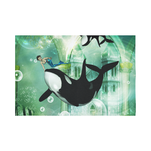 Orca with cute mermaid Cotton Linen Wall Tapestry 90"x 60"