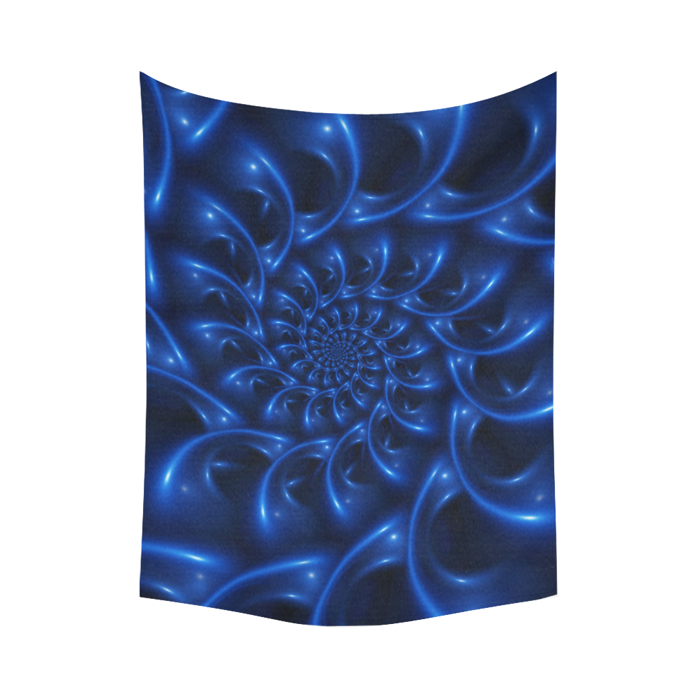 Glossy Blue Spiral Fractal Cotton Linen Wall Tapestry 80"x 60"