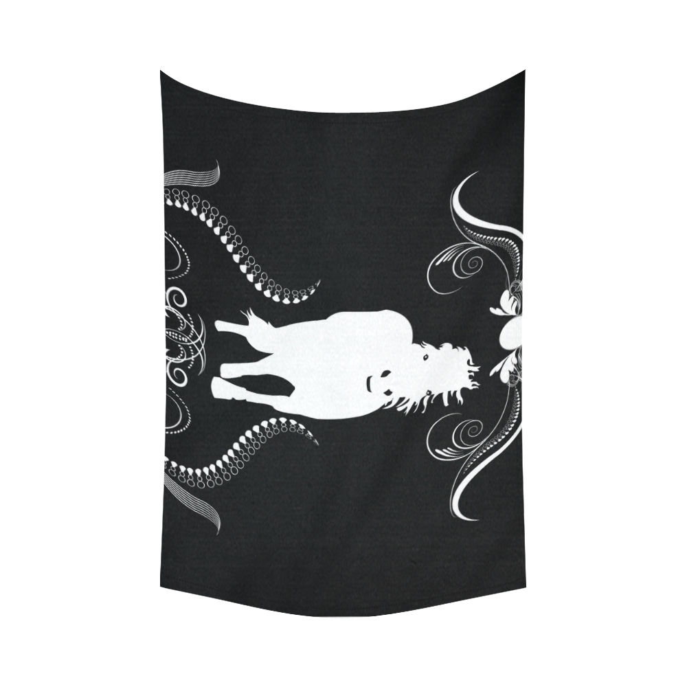 Horse in black and white Cotton Linen Wall Tapestry 90"x 60"