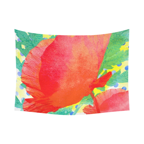 Poppy and Dots Cotton Linen Wall Tapestry 80"x 60"