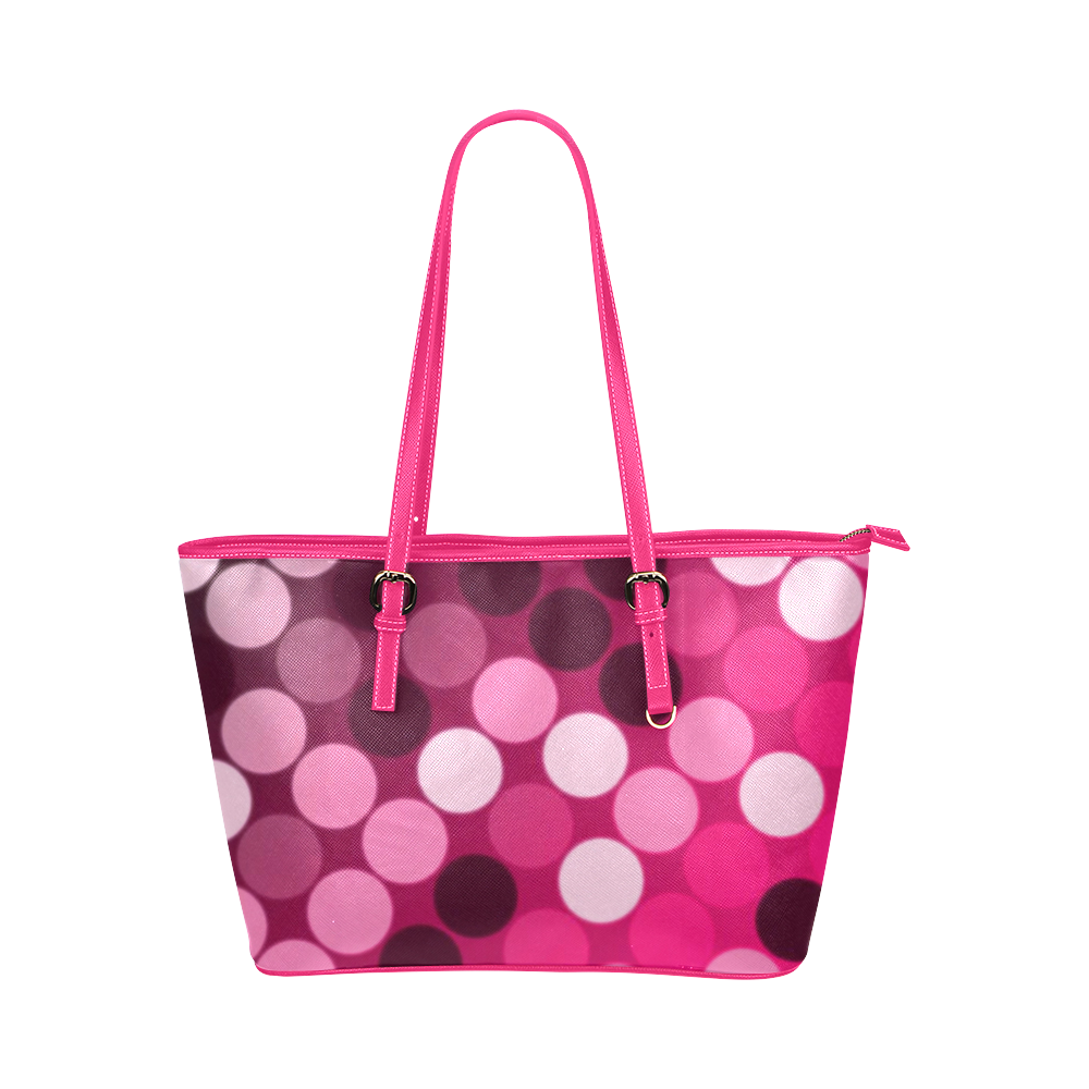 Pink Spots Leather Tote Bag/Small (Model 1651)