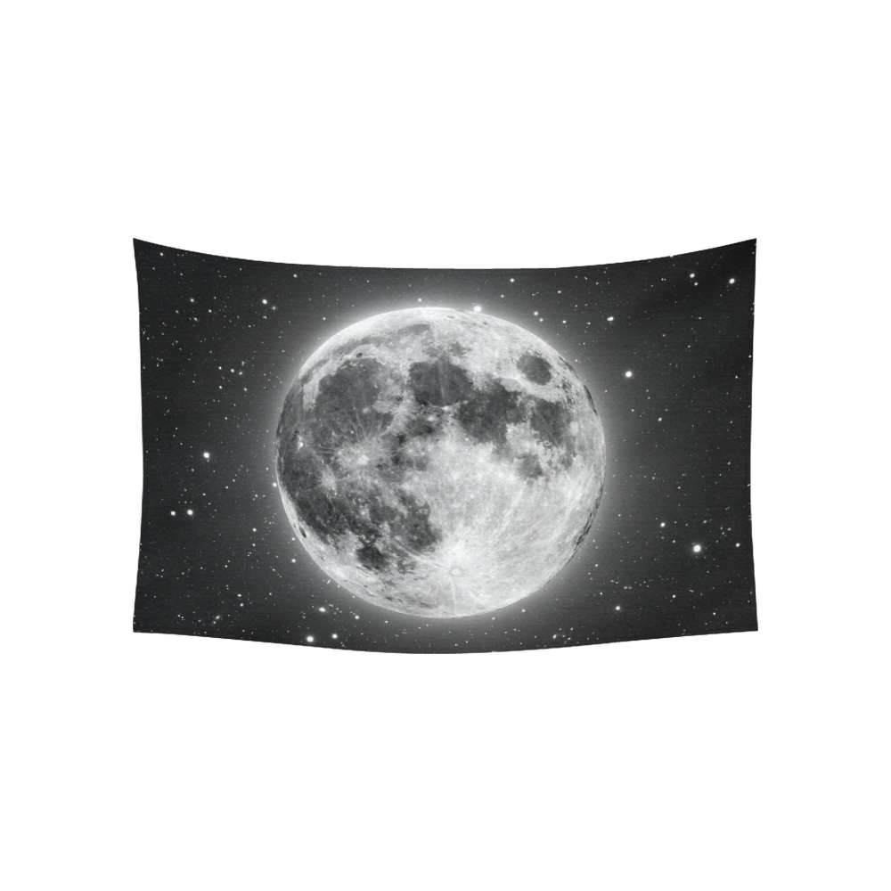 Full Moon Starry Night Cotton Linen Wall Tapestry 60"x 40"