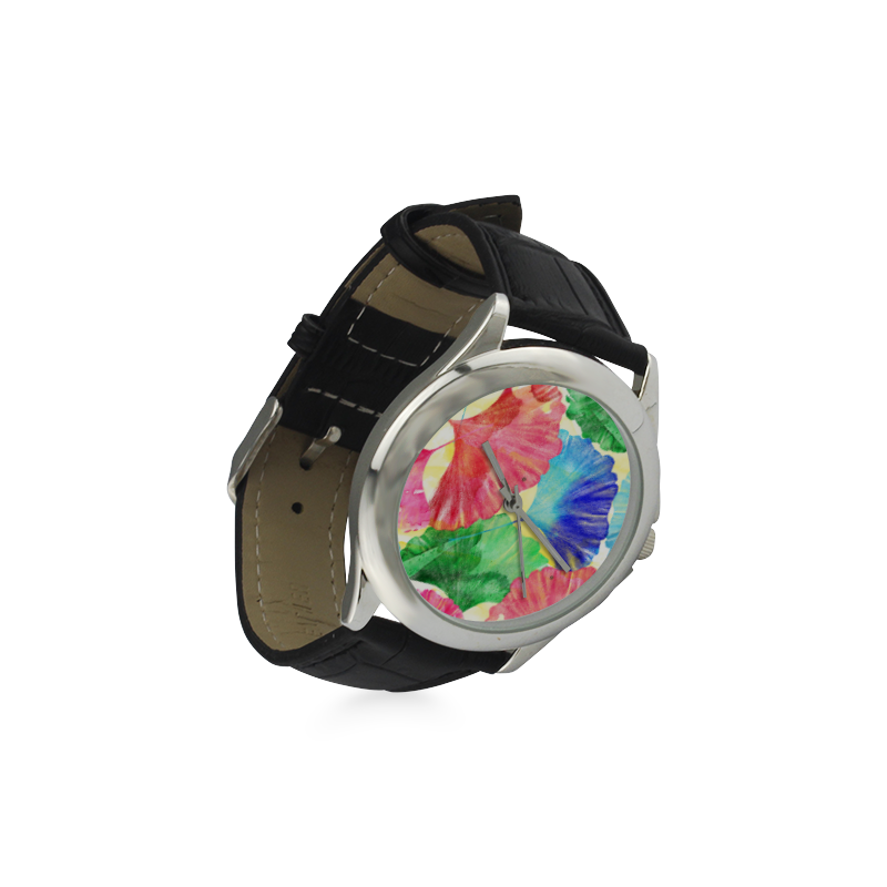 Ginkgo Leaves Women's Classic Leather Strap Watch(Model 203)