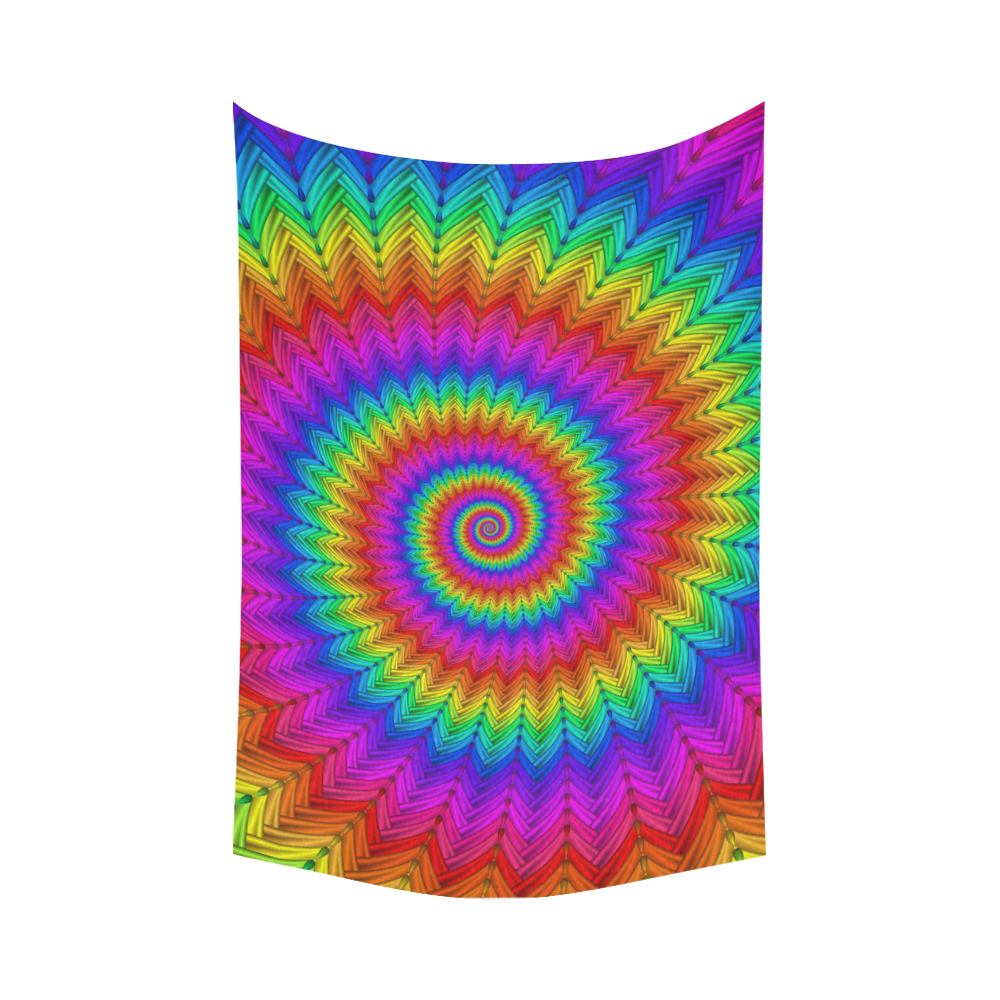 Psychedelic Rainbow Spiral Cotton Linen Wall Tapestry 90"x 60"