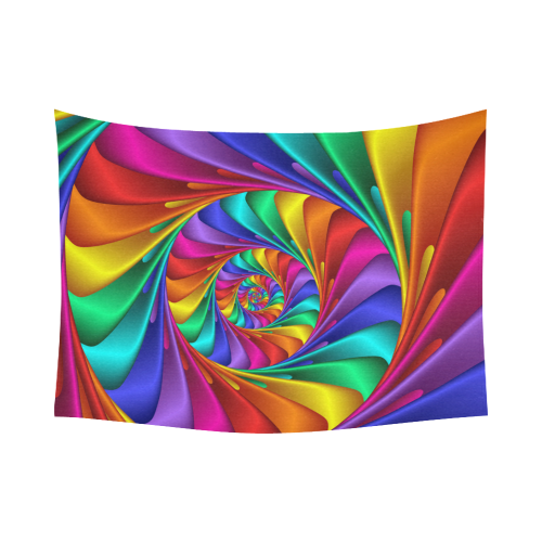 Psychedelic Rainbow Spiral Cotton Linen Wall Tapestry 80"x 60"